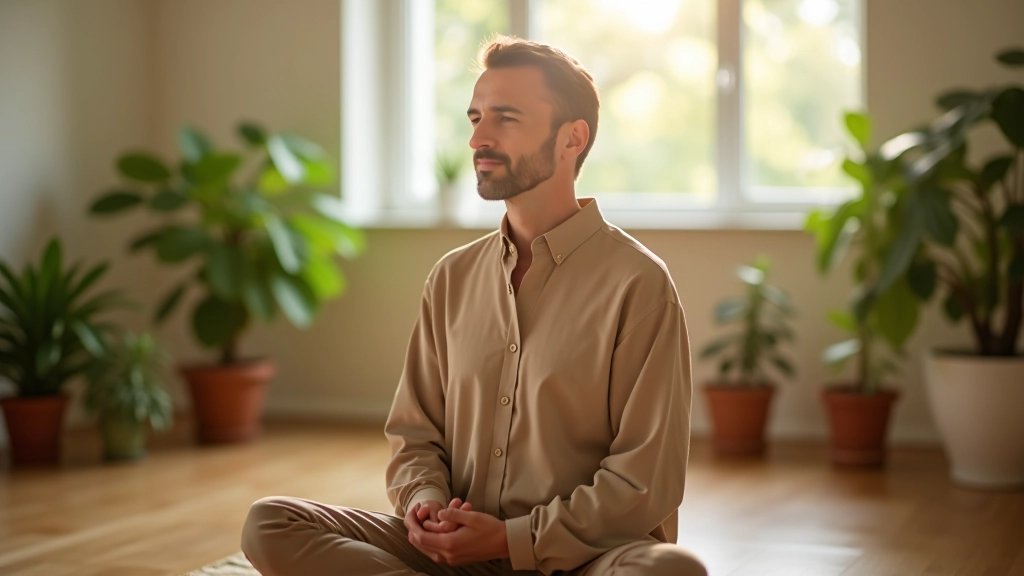 Instruktor vede skupinovou meditaci v profesionálním studiu v Praze