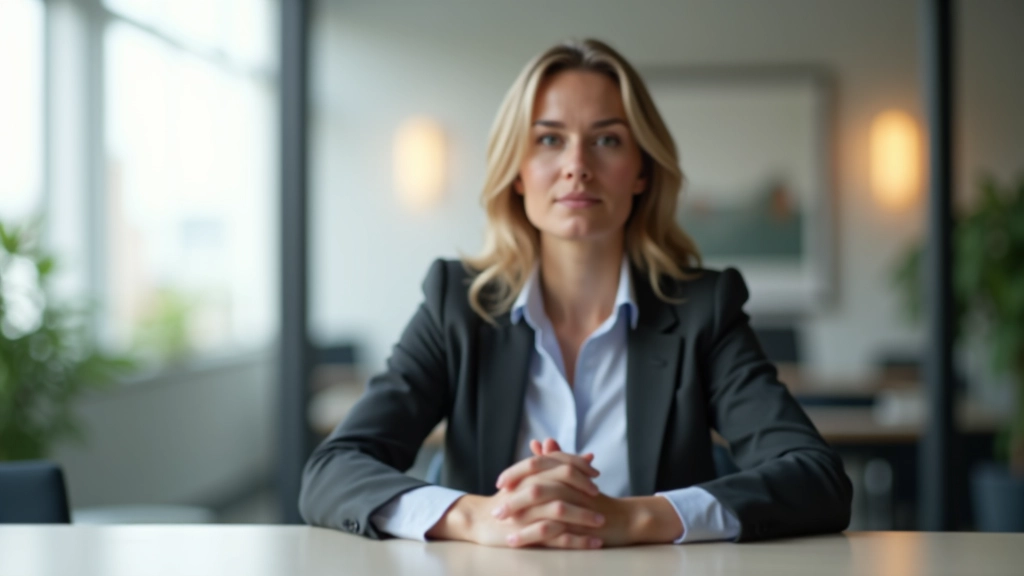 Žena v moderní kanceláři u stolu, která se soustředí na dýchání